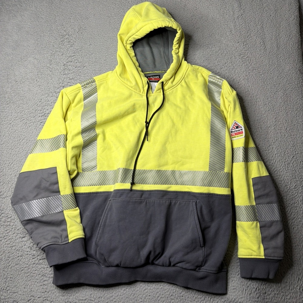 Bulwark Hi-Vis FR Lined Pullover Hooded Sweatshirt Mens XXL CAT 4 Class 3